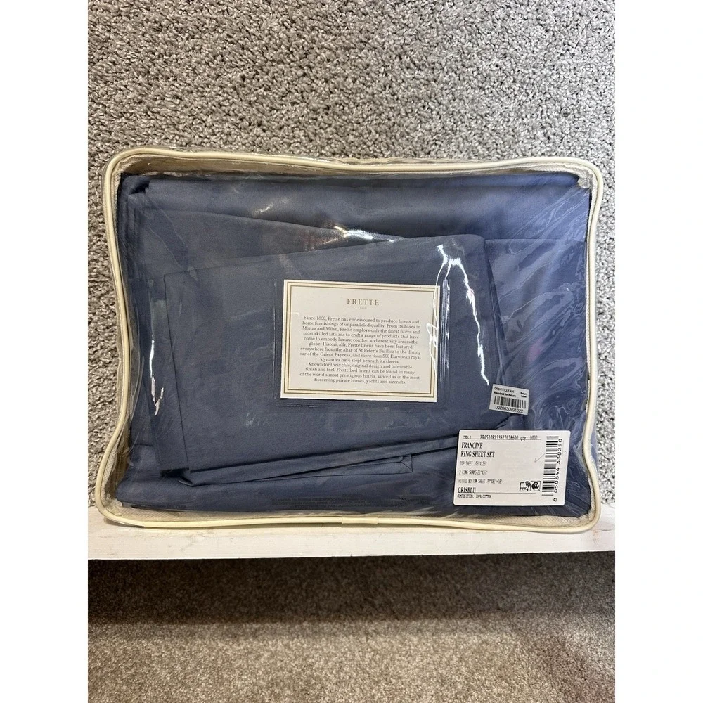 Frette Francine King Sheet Set Gris Blu‎ 100% Cotton Italy 4 Pc New Luxury